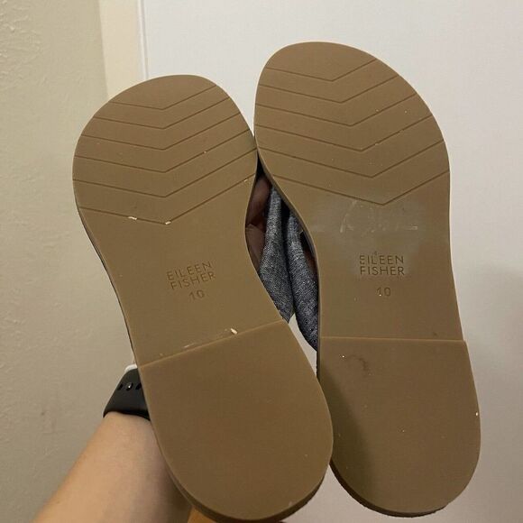 EILEEN FISHER blue denim linen thong flip flop flat sandals size US 10 - Picture 5 of 5